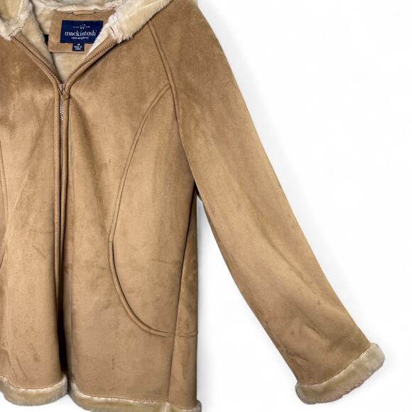 Mackintosh Faux Suede Shearling Hooded Jacket Size M Y2K Cozy Western Cabincore - Picture 3 of 11